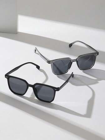 1/2 件装 经典方形设计 灰色 时尚男士眼镜 户外日常服饰配饰