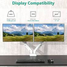 Soporte de monitor dual, soporte de escritorio ajustable de resorte de gas para 2 monitores, brazo de monitor de alta resistencia para pantallas de hasta 32 pulgadas, soporta hasta 10 kg, orificios de montaje de 100x100 mm GSMP002N Negro - 32 pulgadas + blanco - Ver 4