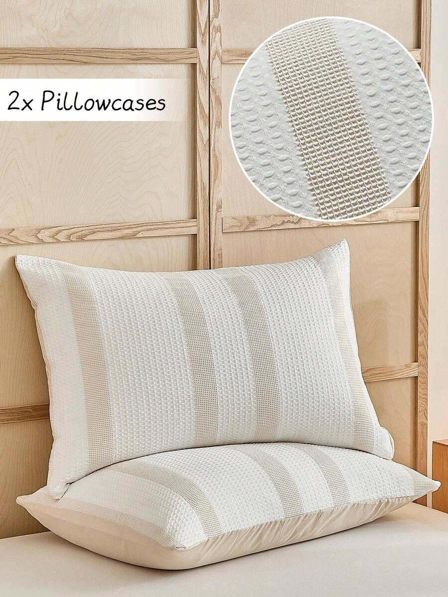 2pcs Khaki Waffle Tufted Textured Yarn Dyed Pillowcases, Modern Decorative Pillowshams For All Seasons, Machine Washable