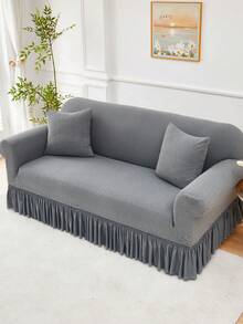 1pc Jacquard Sofa Cover Thick Short Plush Elastic Anti-Slip Sofa Slipcover 4-Season Use Pet Stain Resistant Detachable Sofa Cushions Protection Machine Washable Suitable For Living Room Bedroom Outdoor L-Shaped Recliner 1/2/3/4 Seater Sofas - Dark Gray - View 7