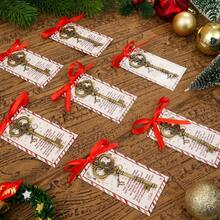 24 Sets Santa's Magic Key Hanging Ornaments, Vintage Metal Key Charm For No Chimney Houses, Santa's Magic Key With Santa Claus Card And Red Ribbon For Christmas Tree Decoration, Christmas Party Hanging Ornaments