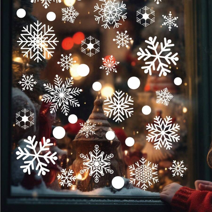 Christmas Party Home Snowflake Window Sticker Display Christmas Decoration Winter Room Cabinet Background White Electrostatic Glass Sticker Suitable For Decorating Indoor And Outdoor Sticker Display - Multicolor - View 1