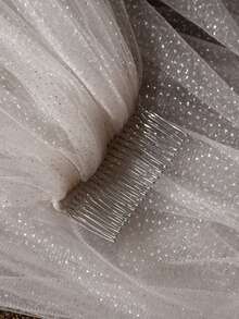 1件闪亮星光新娘头纱，闪光薄纱，打造梦幻婚礼，闪亮薄纱婚礼配饰，长款薄纱设计，优雅婚礼，秋季女装 - V101 - 查看 9