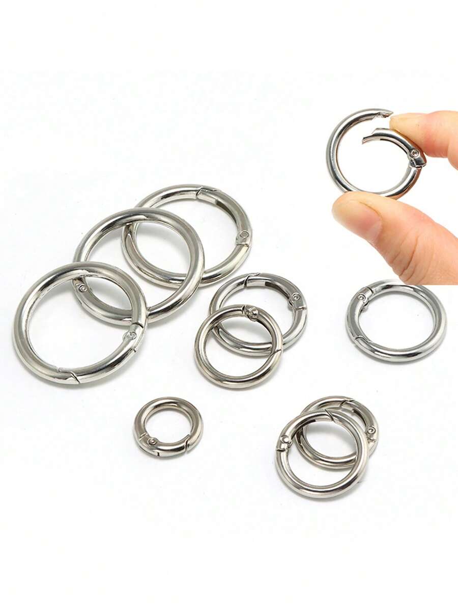 5pcs Silver Metal Spring O Rings, 25mm, 32mm, 38mm Zinc Alloy Spring O Ring Round Spring Snap Carabiner Clip Buckle For Keyrings, Bags, Purses