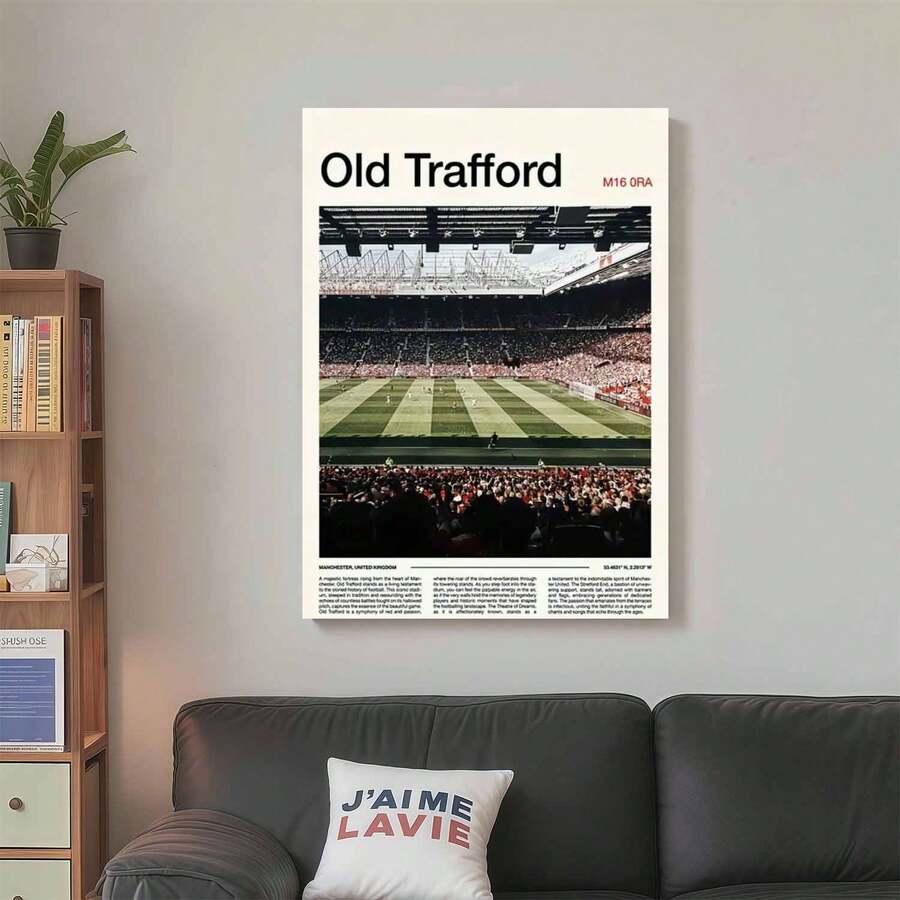 Framed 1pc Old Trafford Stadium Canvas Print Poster - Vibrant Match Day Scene Wall Art,  2D Flat Artwork For Home, Bedroom, Living Room, Dorm Decor - Perfect Gift For Football Fans, Classic Charm Artwork, 2D Flat, Perfect For Room Decor - 已裝框(已裝框) - 查看 1