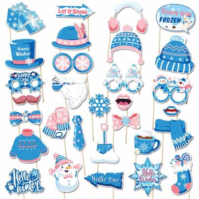 30pcs Christmas Decoration Funny Photo Props, Winter Snow Party Photo Booth Accessories