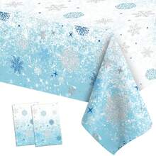 1 Stück blaue weiße Plastik Schneeflocken Tischdecke (54x108 Zoll) Frozen Geburtstag Winter Wonderland Dekorationen Einweg Tischdecke für Weihnachten, Neujahr, Party Zubehör und Dekoration