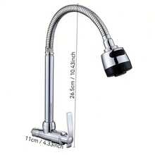 Grifo ajustable - Grifo de lavabo flexible giratorio, superficie cromada, adecuado para cocina y baño modernos, de granja o industriales, de múltiples funciones, diseño de metal de moda, núcleo de válvula, instalación DIY