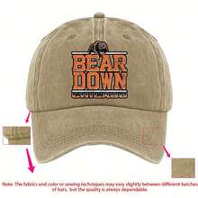Durable| Bear Down Chicago Print Baseball Cap, Adjustable Fit, Lightweight Breathable Polyester Hat With Design, Machine Washable - - Màu Khaki - Xem 2