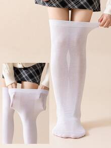 1 Pair Of Women's Plus Size Spring, Autumn And Winter Fat MM Over-The-Knee Socks Suitable For Mature Romantic Style Dating Carnival Party Christmas Holiday Fun Funny Dress Holiday Costumes Plus Fat Over-The-Knee Socks, Y2K, Cozy - Black and White - View 9