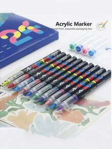 288/240/168/120/72/60/48/36/24/12 Color Tip Acrylic Marker Pens, Waterproof Drawing Pens, Markers. 5mm-1mm, Can Be Written On Stone, Glass, Wood, Canvas, Metal, A Variety Of Objects, Painting, Coloring, Marking, 168 Colors Can Be Selected, Very Bright Colors And Festival Painting Project Creation Back To School