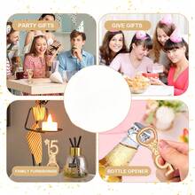 Set da 24 pezzi, include 15 apribottiglie, adatto come regalo per il 15° compleanno, bomboniera per festa di compleanno, regalo di anniversario, ricordo di matrimonio e regalo per gli ospiti, regalo di San Valentino, forniture per cucina e bar, bomboniera. - Dorato - Visualizzare 3