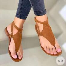 European And American Summer Large Size Casual Flat Toe Strap Beach Shoes Buckle Sandals For Women - Light Brown - View 2