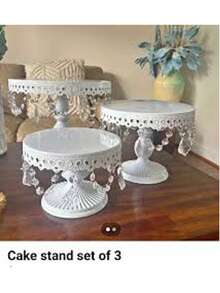 3Pcs Antique Cake Stand Set - Round Metal Cupcake Stands With Pendants And Beads - Elegant Dessert Display, For For Wedding, Birthday Party Decor, Gold/Champagne/Cream White,Holiday Decor,Christmas Gifts - trắng - Xem 3