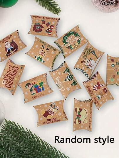 12pcs, Christmas Kraft Paper Pillow Box, Christmas Decorations, Christmas, Small Business Supplies, Packaging Box, Wedding Decorations, Wedding, Gift Box, Wedding Stuff Christmas Christmas Decorations Christmas Pajamas Christmas Gifts Christmas Decor