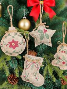 1pc Christmas Linen Pendant, Christmas Tree, Christmas Stocking, Ball, Five-Pointed Star Shape, Suitable For Christmas Party Decoration, Christmas Tree Hangings, Indoor Hangings For Living Room Bedroom Room Decoration Home Decor Christmas Decorations
