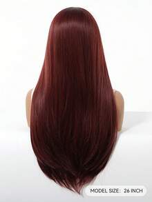Tóc giả tổng hợp màu vàng vàng, tóc thẳng dài, tóc giả tự nhiên cho phụ nữ, tóc giả phần giữa, tóc giả hóa trang, tóc giả chịu nhiệt - Màu Đỏ Sâu - Xem 6