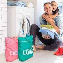 Waterproof Airplane Pattern Laundry Bag, Adjustable Handle And Zipper Closure, Polyester, Washable, Ideal For Travel, Gym, Yoga, Home Use, Fashionable "Laundry Bag" Design, Red, Green, Gray, Black, Laundry Room Accessory, Gym Bag, Casual Style, Smooth Texture - Multicolor - View 8