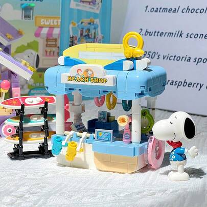 Snoopy Street View Series - Food Truck & Small Shop Mini Street View Micro-Block Building Set, Funny Toys & Ornament; Come And Open A Shop With Snoopy!