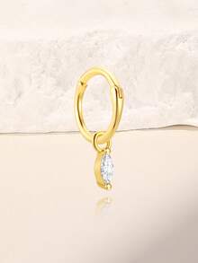 EleRunis 1 pieza Pendientes de aro de plata de ley 925 con forma de marquesa, ligeros y pequeños para perforación de nariz, helix, septo nasal, cartílago y trago, adecuados para uso diario de mujeres