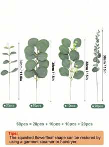 30/60Pcs 4 Kinds Artificial Mixed Green Eucalyptus Leaves Stems Artificial Silver Dollar Eucalyptus Leaves Faux Greenery Spray Fake Plants For Wedding Bouquet Centerpieces Flowers Arrangement Decor