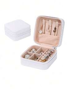 1/5pcs Jewelry Box, Small PU Leather Travel Jewelry Organizer, Double-Layer Portable Mini Jewelry Display And Storage Case, Suitable For Earrings, Rings, Necklaces, Bracelets, Nail Art, Mother's Day Gift, Christmas Gift, Halloween Gift, Girl's Gift