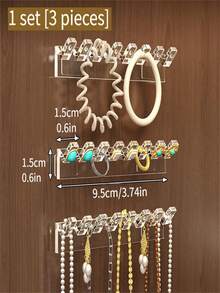 3pcs 8-Hook Wall Mounted Jewelry Organizer Rack With Necklace, Bracelet And Earring Hooks - -Free Display Stand, Jewelry Tower - Multicolor - View 6