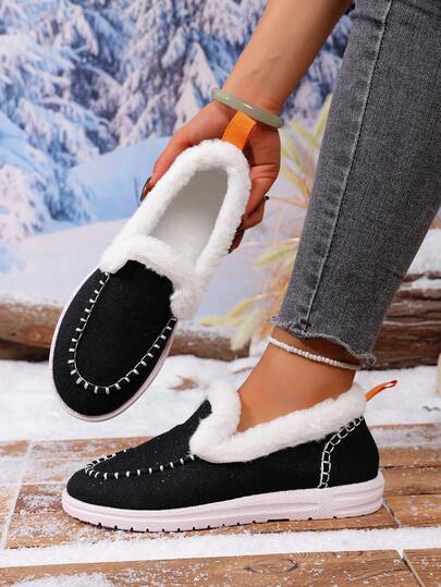1 Pair Women's New Fashion Snow Boots, Solid Color, Sports Thermal Lined, Fashionable Women's Snow Boots For Outdoor, Home, Office, Holiday, Autumn/Winter,Fur Boots