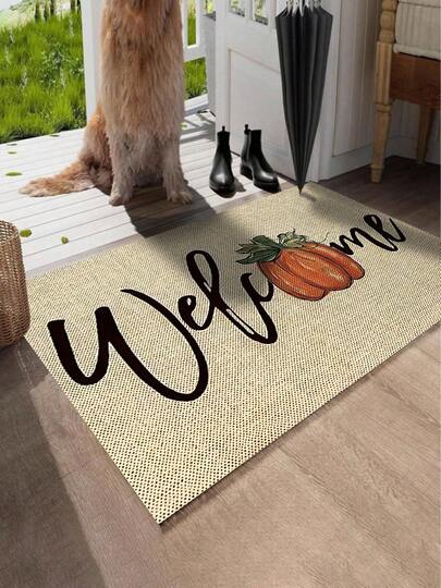 1 件有趣的秋季卡通南瓜图案迎宾门垫，复古万圣节元素现代创意柔软毛绒可洗入口垫，适用于入口、走廊、浴室、露台、洗衣房、浴室、所有季节小尺寸装饰地毯、家居装饰