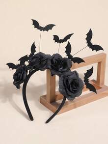 1 pezzo Fascia per capelli stile gotico da strega con fiore nero, decorazioni a pipistrello e fantasma, accessorio per capelli da festa di Ognissanti