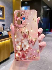 1 件蝴蝶花朵图案防震手机壳，适用于三星/Galaxy/Infinix/Redmi/OPPO/VIVO/Realme Android 型号 - 粉色 - 查看 7