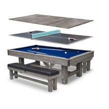 Ataucjin 7FT 3-In-1 Pool Table With Dining Top & Table Tennis | Billiard Table Set With Accessories (Balls, Cues, Ping Pong) | HDF Wood Grain Finish | Includes Rolling Storage Caddy|Convertible Pool Table - Blue - View 2