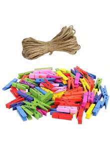 Marco de fotos colgante con pinza, cuerda de cuentas de madera para colgar y mostrar fotos (con 30 pinzas) Guirnalda de cuentas de madera de colores bohemios, pinzas de madera para almacenar y decorar fotos, decoración rústica y de granja para el hogar - Multicolor - Ver 9