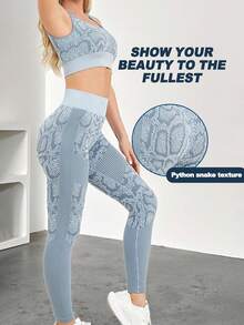 Conjunto deportivo con efecto tie-dye para mujer, conjunto de 2 piezas con sujetador con espalda en forma de H que levanta el busto y pantalones elásticos de fitness de alta cintura