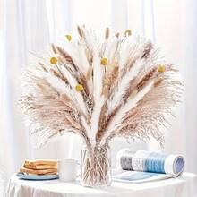 100 Stems Faux Pampas Grass Bouquet For Outdoor Home Decor - 43.18cm Rattan Artificial Flowers, Power-Free, Christmas Festival Accent, Boho Style Fluffy Pampas Reed For Vases And Wedding Decorations