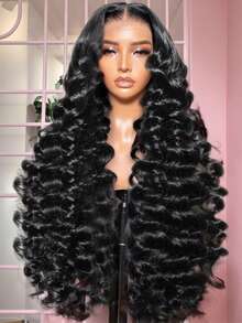 Uveous 42Inch 250% Density Deep Wave Lace Front Wigs Human Hair-13x4 HD Transparent Deep Wave Frontal Wigs Human Hair Curly Wigs For Women Curly Lace Front Human Hair Pre Plucked With Baby Hair - Natural Black - Xem 2