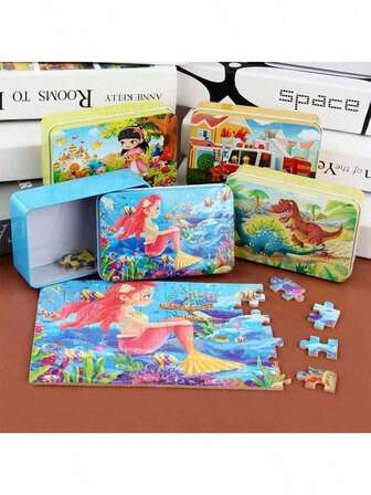 1 Box/60 Pieces Trumpet Puzzle Metal Box Puzzle Board For Children's Intellectual Development Wooden Puzzle, Educational Early Learning Toy, Theme Puzzle Wooden Toy, Gift For Kindergarten Boys And Girls Halloween Decoration
