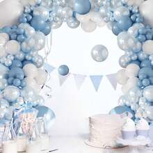 147-Piece Blue Balloon Garland Arch Kit With Various Sizes Of Metallic Blue, Confetti, Light Blue, And White Latex Balloons, Including Glue Dots, Balloon Chain, And Ribbon, Perfect For Blue-Themed Birthdays, Weddings, Ocean-Themed Parties, Housewarming, Retirement, Baptisms, Valentine's Day, Halloween, And Holiday Party Background Decorations - 淺藍色 - 查看 6
