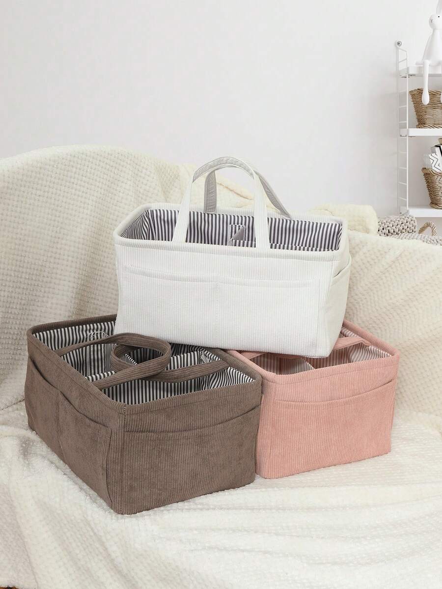 1 giỏ đựng tã trẻ sơ sinh, túi đựng đồ cho bé di động, hộp đựng tã vải nhung 3 màu cho bé: thiết kế nhiều ngăn, cần thiết khi đi du lịch, đựng tã, đồ chơi và phụ kiện - Nhiều màu - Xem 1
