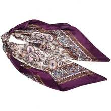 35 Inches Silk Head Scarf-Satin Hair Scarves Silk Bandana Scarf Headscarf For Women's Fashion Scarveshalloween - 佩斯利紫色 - 查看 6