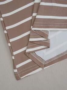 Casual Striped Print Round Neck Long Dress For Women - Coffee Brown - View 5