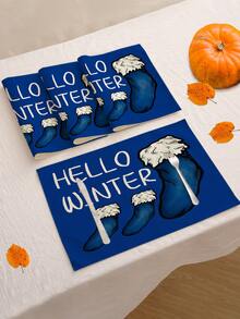 4 buc/6 buc/60 buc Covorașe decorative de Crăciun, Covorașe din in cu fulgi de zăpadă și oameni de zăpadă, Covorașe rezistente la murdărie, Potrivite pentru casă, sufragerie și restaurant, Decor de masă, Articole pentru casă