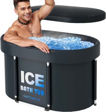 Oval Ice Bath Tub With Lid For Athletes 450L Portable Cold Plunge Tub For Cold Water Therapy 6 Layers Ice Baths At Home Outdoor Gym - 105cm Long