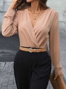 优雅女士高腰阔腿休闲连体裤涤纶，可机洗，百搭时尚 - 黑色 - 彩色 - 查看 6