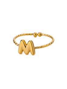 1 Buah Cincin Huruf Awal Tebal Lucu untuk Wanita, Warna Emas, Baja Tahan Karat, Huruf A-Z, Cincin yang Dapat Diatur, Perhiasan Pernikahan Estetis, Hadiah - Yellow Gold - View 26