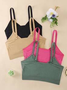 4pcs/Set Women High Support Seamless Sports Bras - Breathable Mesh Fabric, Unlined, High Elasticity For Yoga, Running, Gym - Solid Colors (Pink, Black, Green, Nude), Modern Sports Style - 彩色 - 查看 2