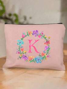 Necessaire Personalizada com Letra em Inglês, Necessaire de Maquiagem Floral em Aquarela na Moda, Necessaire de Cosméticos com Zíper Minimalista, Necessaire de Viagem com Zíper para Artigos de Toalete, Bolsa de Armazenamento para Esmalte de Unha, Bolsa Porta-Pincéis de Maquiagem (Conjunto de Presente), Necessaire de Cosméticos/Porta-Moedas