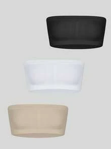 3pcs/Set Cute Girl Casual Fashion Strapless Padless Camisole Bras, Seamless Soft & Comfortable Daily Bras