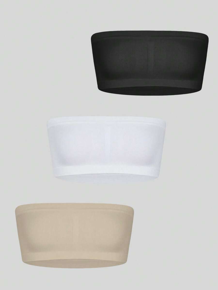 3pcs/Set Cute Girl Casual Fashion Strapless Padless Camisole Bras, Seamless Soft & Comfortable Daily Bras