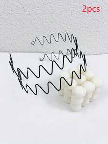 1pc/2pcs Fashionable Minimalist Men's Plastic Wavy Hair Hoop, Artistic Design - Black - View 5